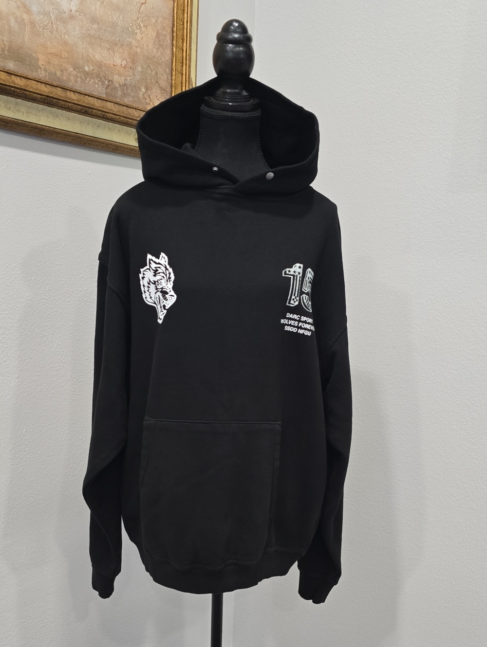 Darc Sport Black Hoodie with White Wolf & Number Graphics